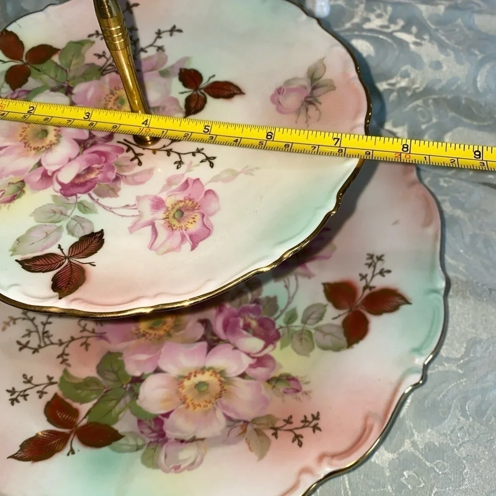 VINTAGE GERMAN SCHUMANN ARZBERG‎ PORCELAIN TWO-TIERED ‘WILD ROSE’ SERVING TRAY